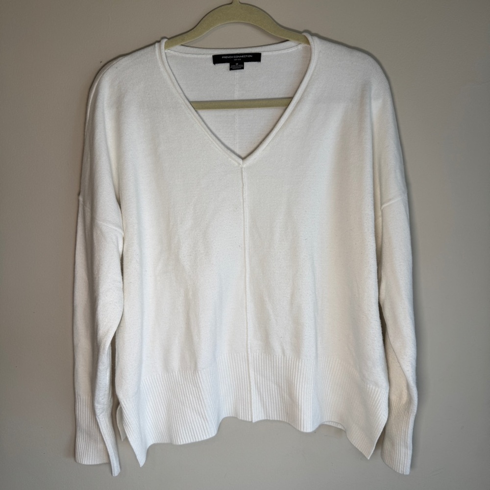 French Connection White V-Neck Sweater